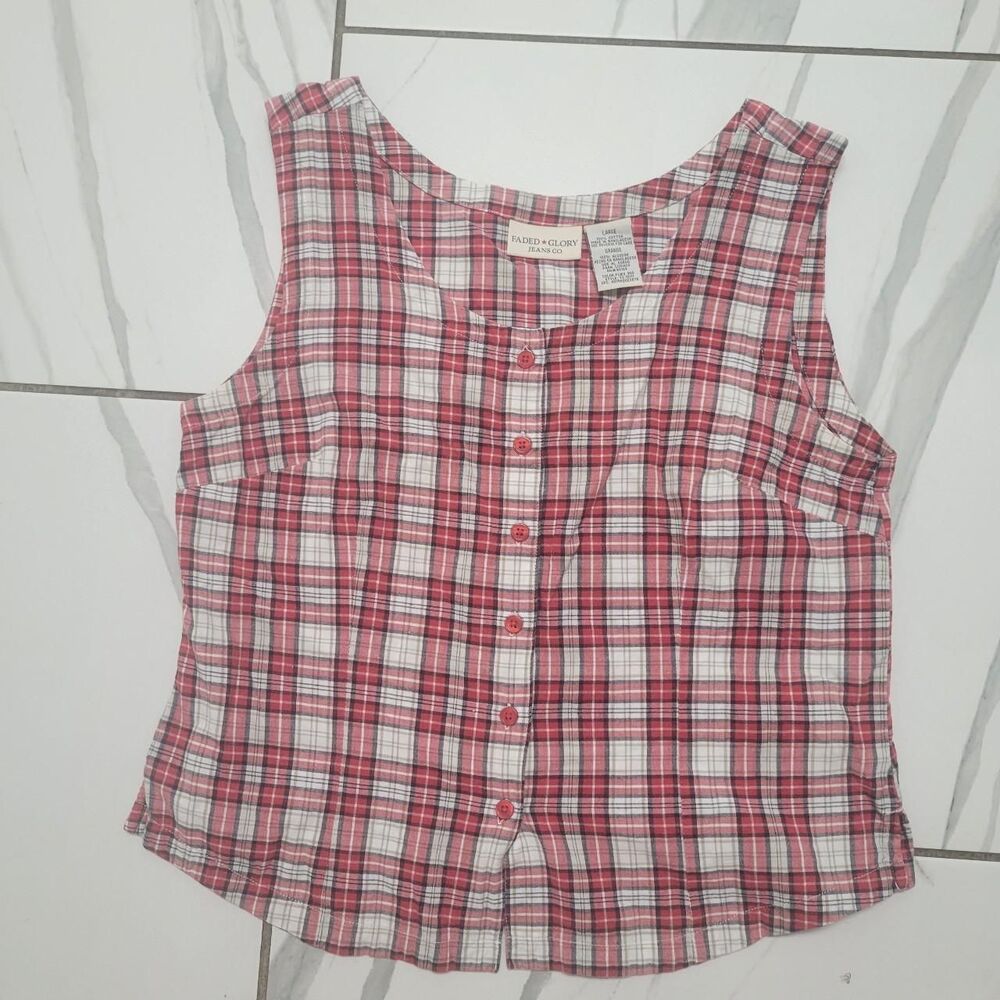 Vintage 90s Americana patriotic 4th of July Cotton Gingham Plaid Tank Top